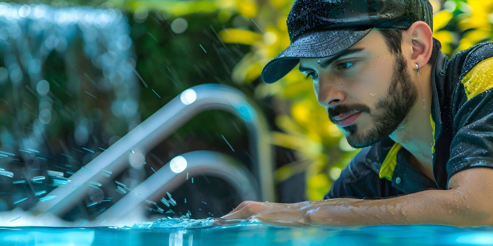 Pool technician servicing a residential pool in Austin